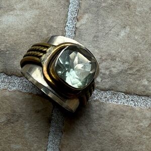 Sterling Silver 9.25 Copper Statement Ring Pale Blue Aqua Marine Stone Giftable